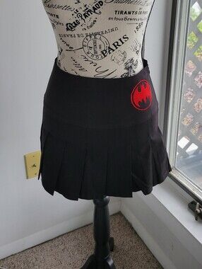 Dolls Kill X DC Batman You Summom3d Me  Black Stretch Twill Pleated Mini Skirt S